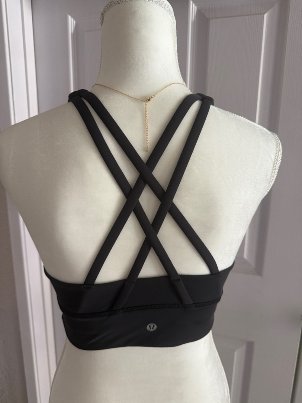 Lululemon High Neck Energy Longline Medium Impact Black Crisscross Sports Bra